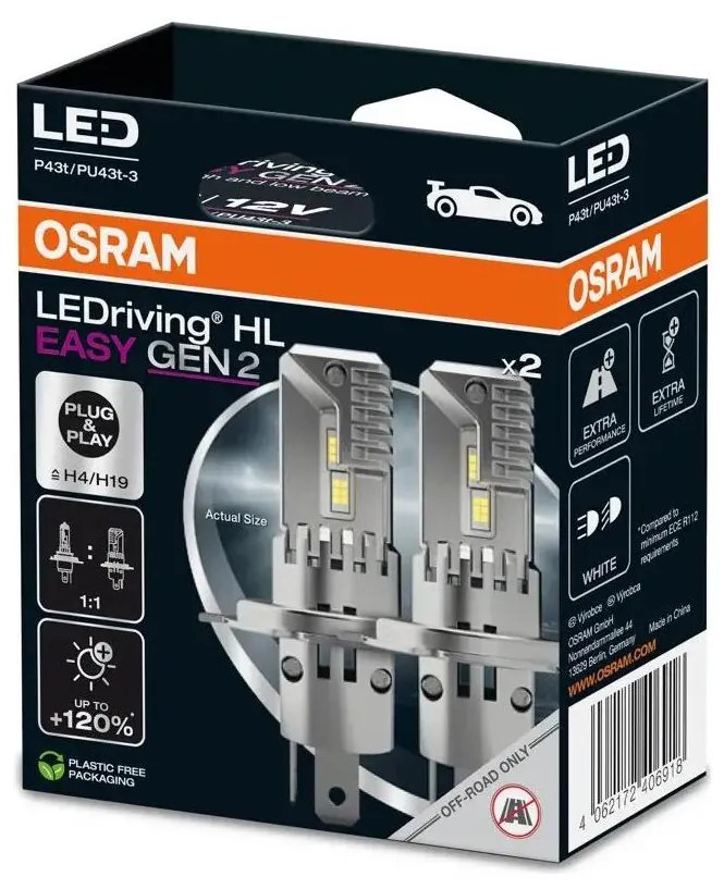 Set 2 lampade LED auto LEDriving H4/H19 P43t/PU43T-3 25W 12V 6500K Osram