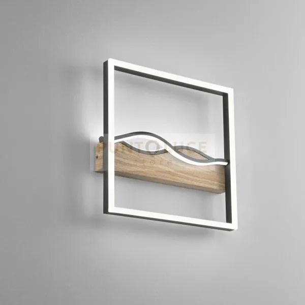 Plafoniera led hawaii quadrata nera/legno 40w 5120lm cct 40x40x6,3c...