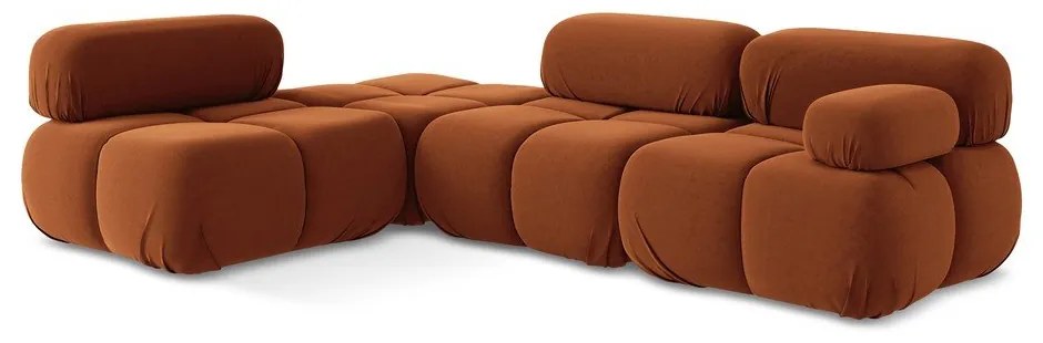 Divano angolare componibile arancione (con penisola a sinistra) con rivestimento in velluto Lokua – Makamii