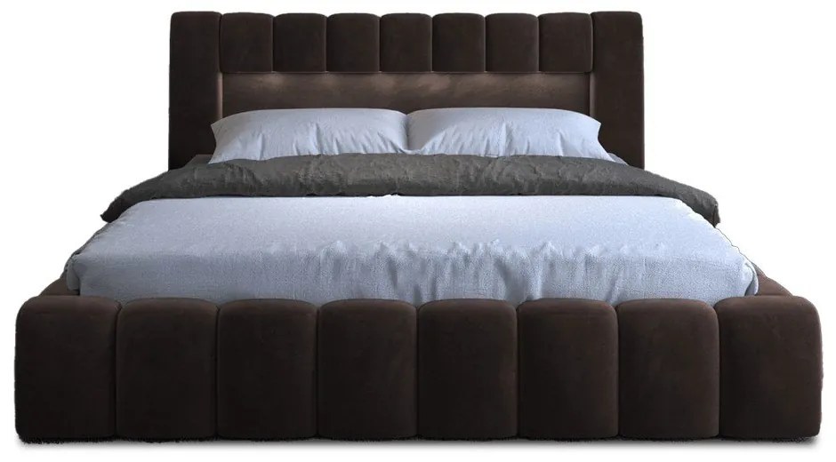 Letto matrimoniale imbottito marrone scuro con contenitore con rete inclusa 140x200 cm Lamica – ELTAP