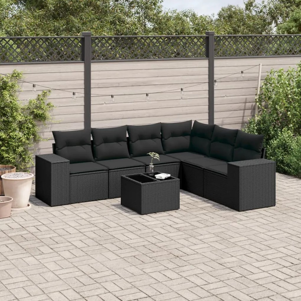 Set divani da giardino con cuscini 7pz nero polyrattan