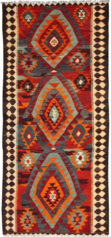 Kilim Tappeto 300 x 140 Rosso (Iran) Tessuto A Mano