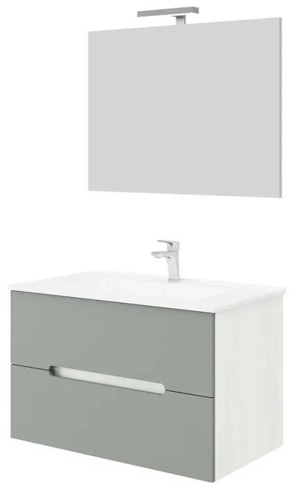 Mobile bagno sospeso 80 rovere bianco e tortora con lavabo e specchio Iris
