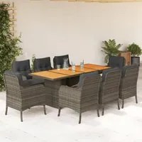 Set da Pranzo da Giardino 9 pz con Cuscini in Polyrattan Grigio 3211899