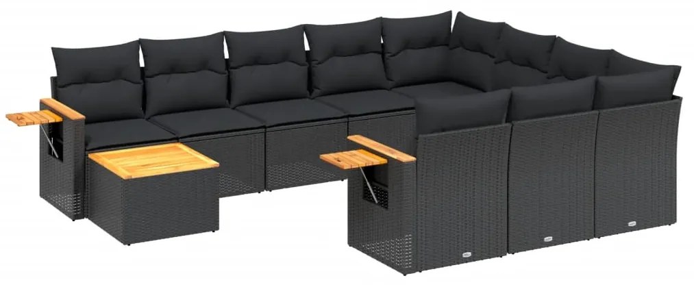 Set divani da giardino 11 pz con cuscini in polyrattan nero