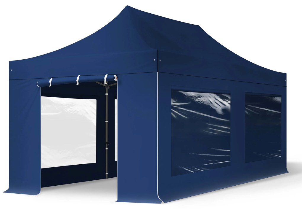 TOOLPORT 3x6m gazebo pieghevole con laterali (finestre panoramiche), PREMIUM acciaio, blu scuro - (600069)