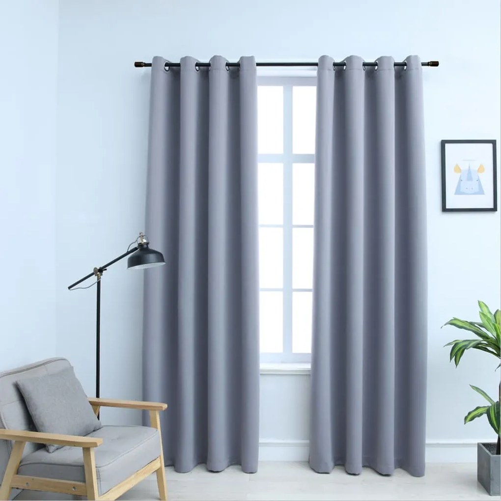 Tende Oscuranti Con Anelli İn Metallo 2 Pz Grigie 140x245 Cm /