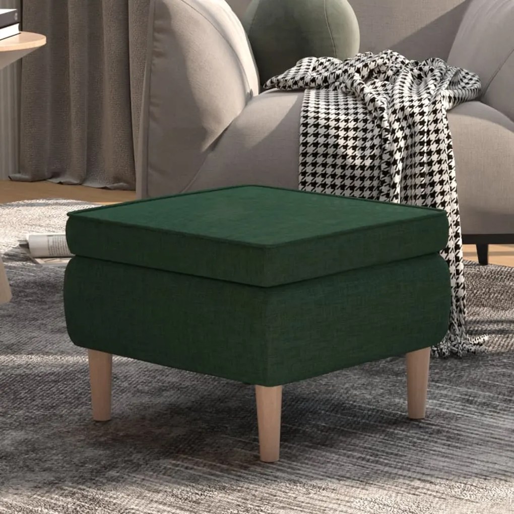 Poggiapiedi Con Gambe İn Legno Verde Scuro İn Tessuto /