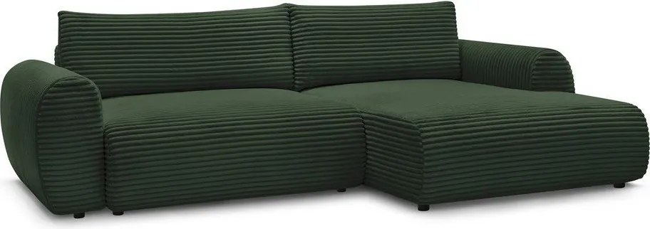 Divano angolare in verde scuro allungabile (con penisola a destra) con rivestimento in velluto a coste Lucien – Bobochic Paris