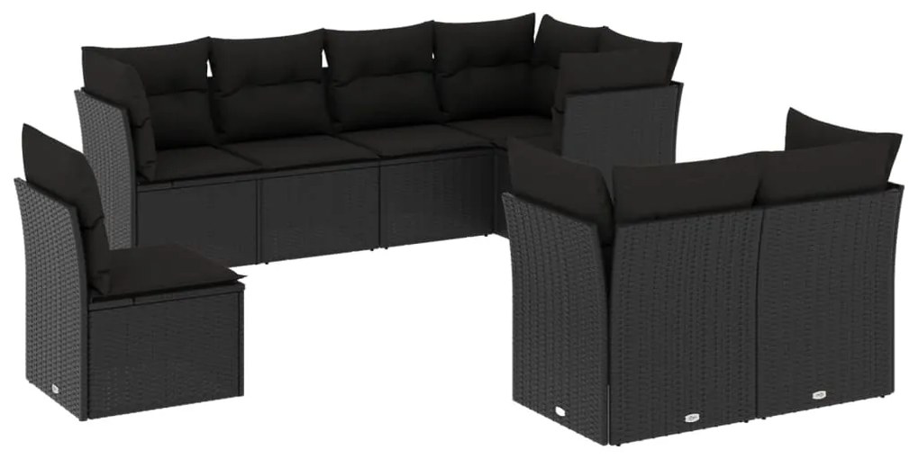 Set Divani da Giardino con Cuscini 8 pz Nero in Polyrattan