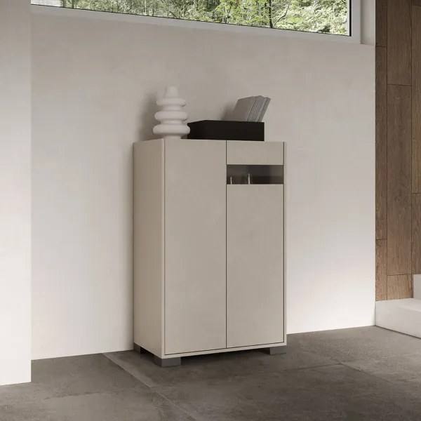 Credenza a 2 ante ROJAS Grigio con inserto in vetro Fumč 70x110 cm