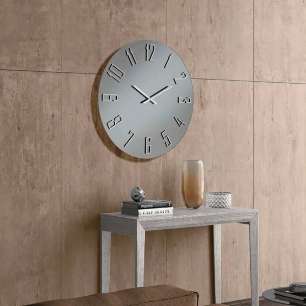 Orologio OZIAS rotondo D80 cm in cristallo Fumč e numeri Argento