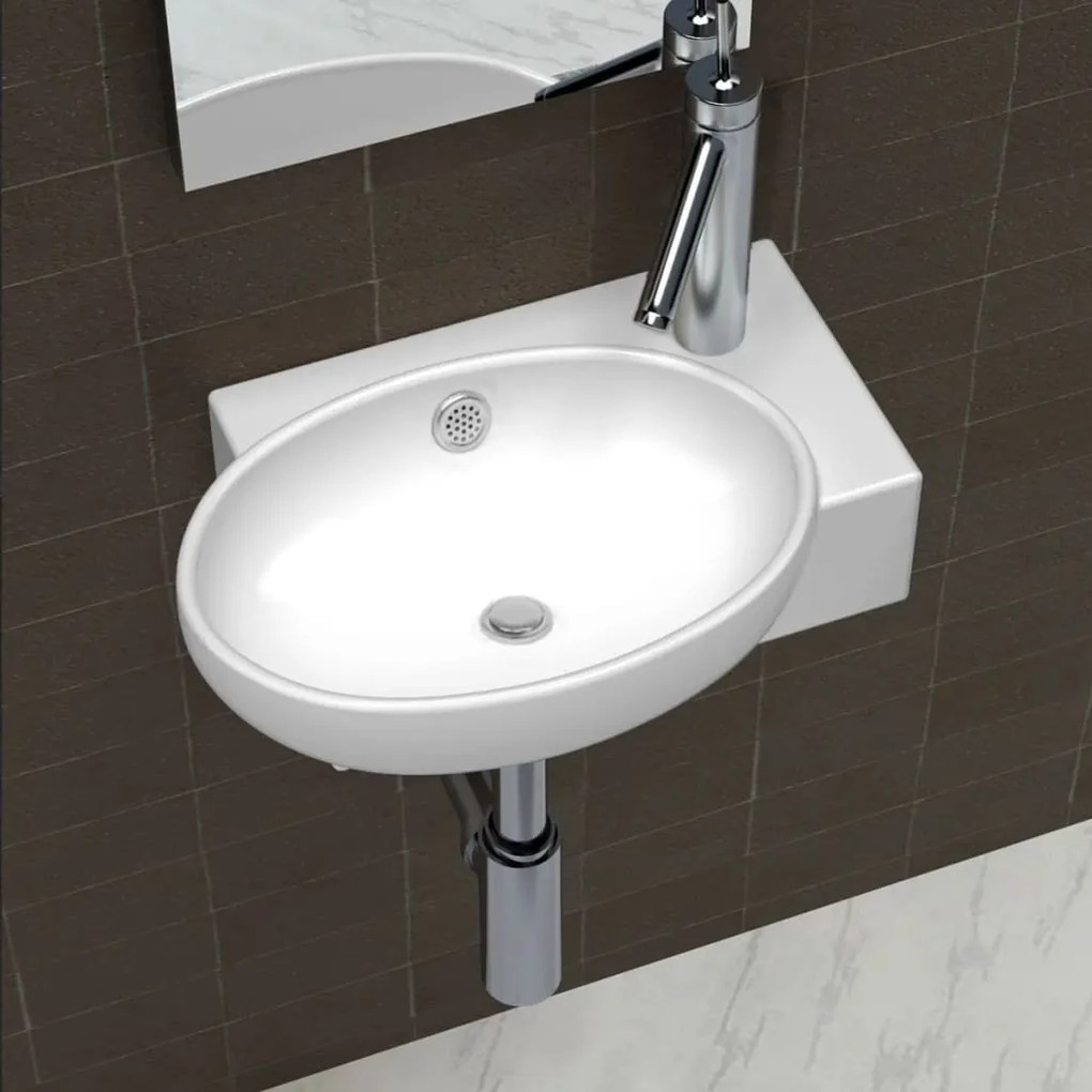 Lavello Ceramica Con Foro Rubinetto E Troppo Pieno Bianco /