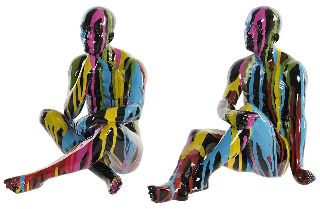 Statua Decorativa DKD Home Decor Nero Resina Multicolore Moderno (25,5 x 14 x 21,5 cm) (2 Unità)