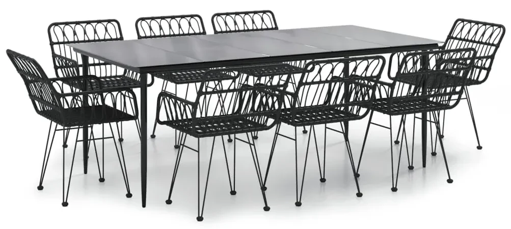 Set da pranzo da giardino 9 pz nero in polyrattan