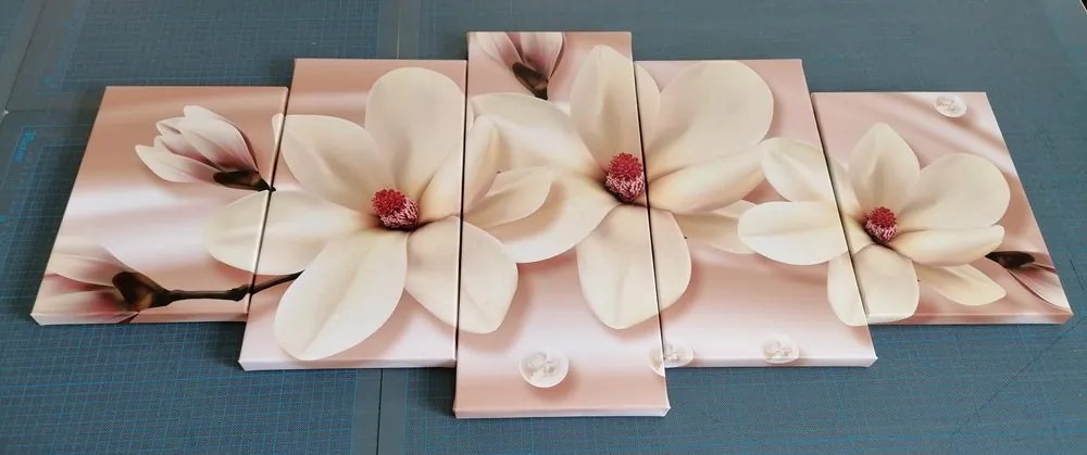 Quadri 5 pezzi – Magnolia di lusso con perle