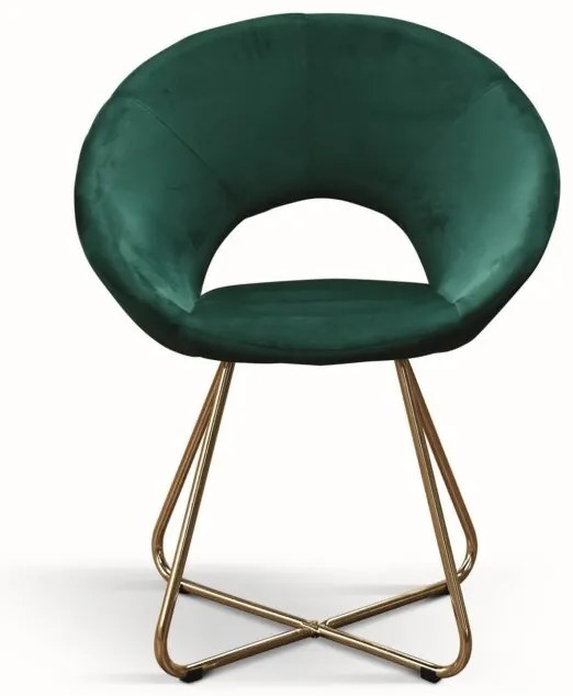 Set di poltroncine ZANTE in tessuto effetto velluto verde e base in metallo color oro
