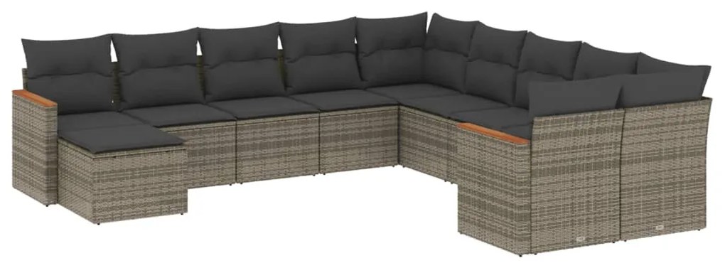 Set divani da giardino 11 pz con cuscini in polyrattan grigio