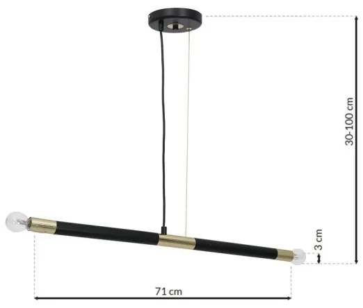 Lampadario a sospensione con filo BASTONE 2xE14/40W/230V nero/oro