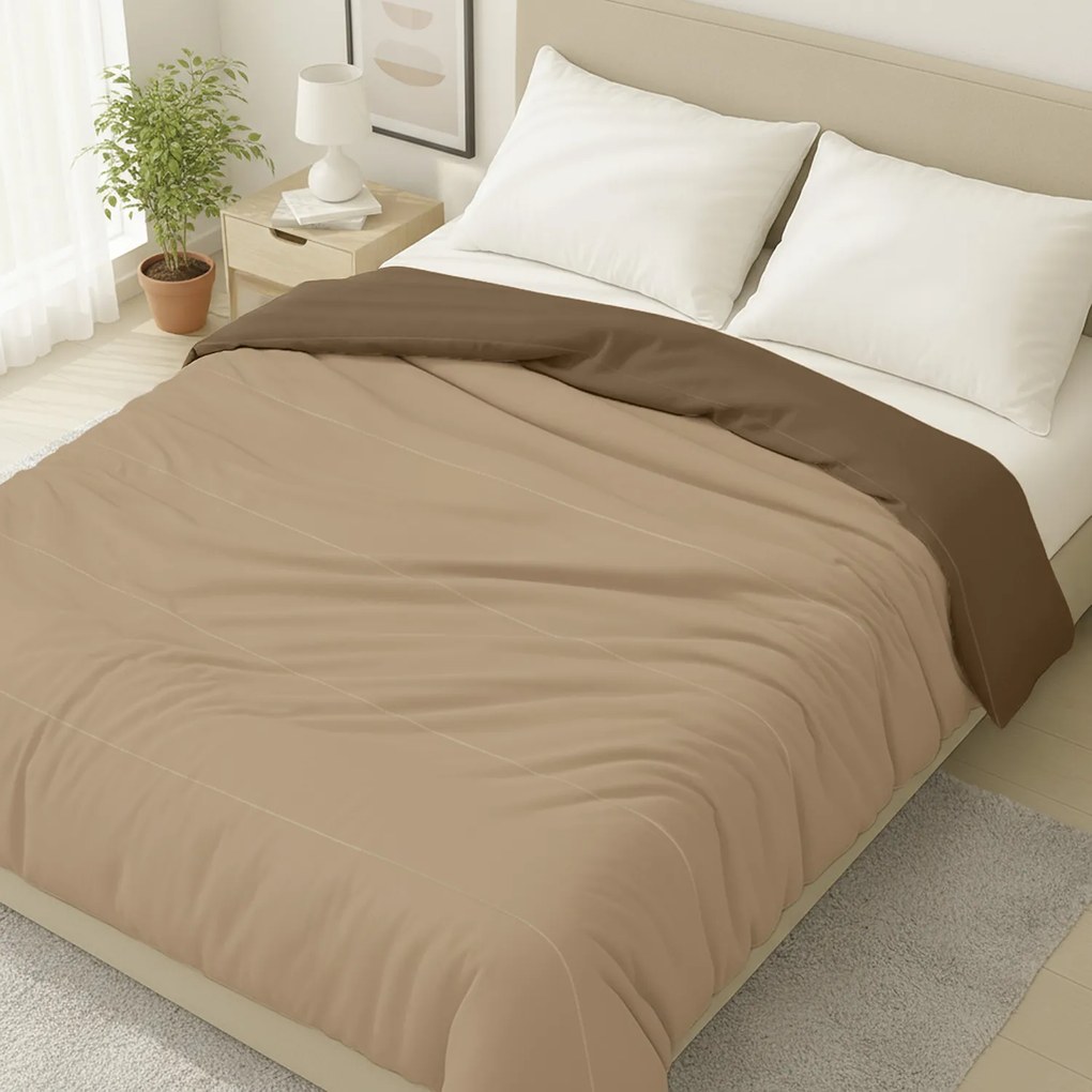 Piumino matrimoniale in microfibra effetto seta beige