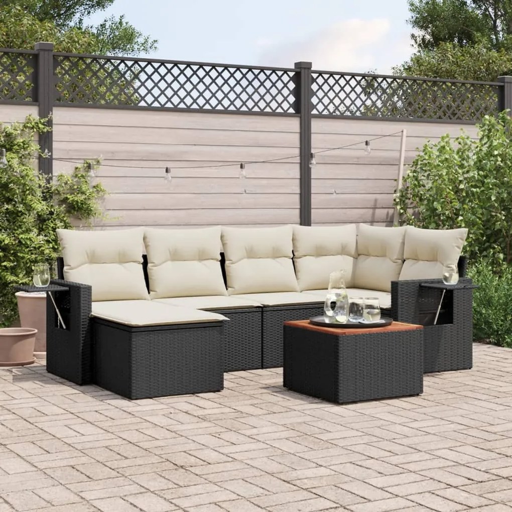 Set divani da giardino con cuscini 7pz nero polyrattan