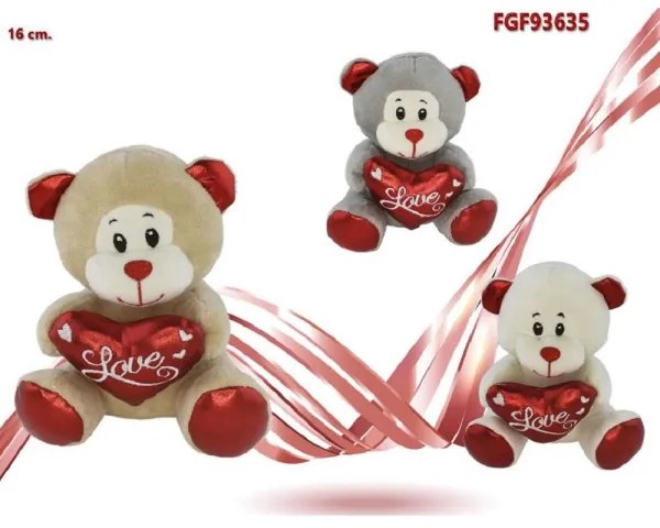 Trade Shop - Peluche Orsetto Con Cuore Scritta Love Lamè 16 Cm San Valentino 3 Col.ass. 93635