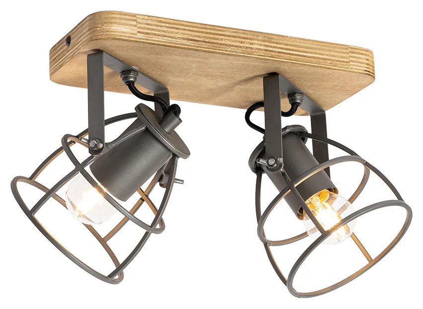 Faretto industriale grigio scuro con legno regolabile 2 luci - Arthur