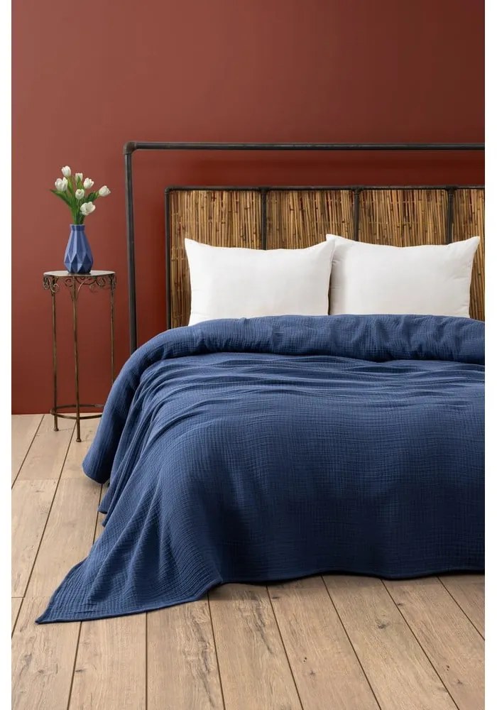 Copriletto in mussola blu scuro 220x250 cm Muslin - Mijolnir