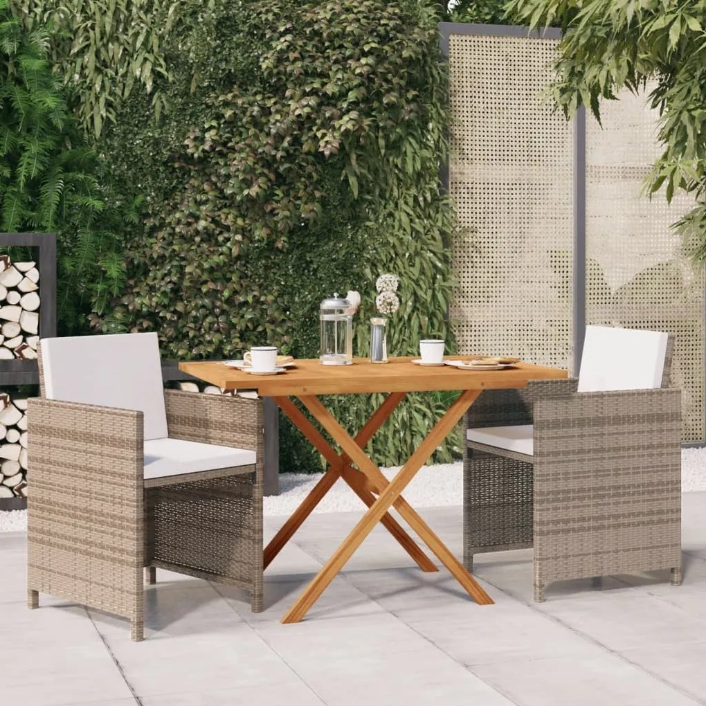 Set da pranzo per giardino 3 pz con cuscini beige