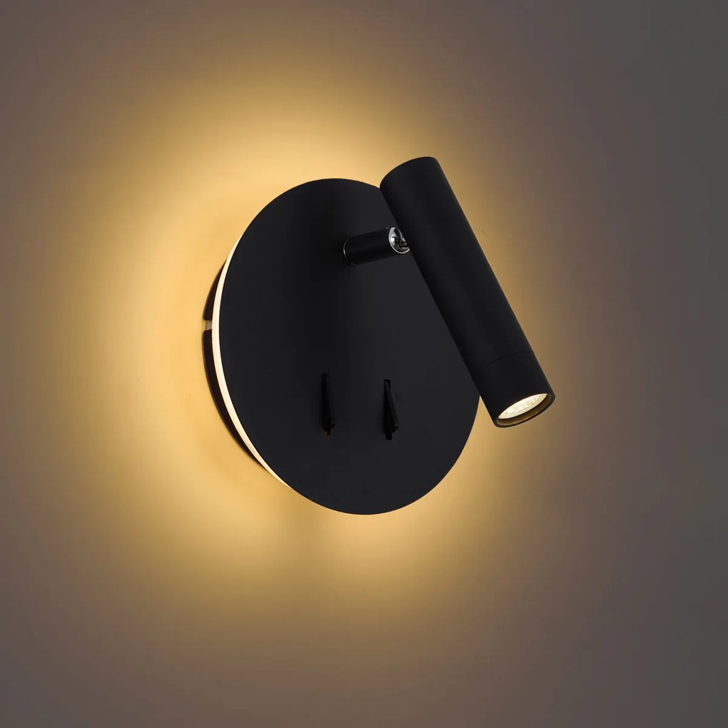 Lampada da parete moderna nera con LED integrato e USB-C - Croft