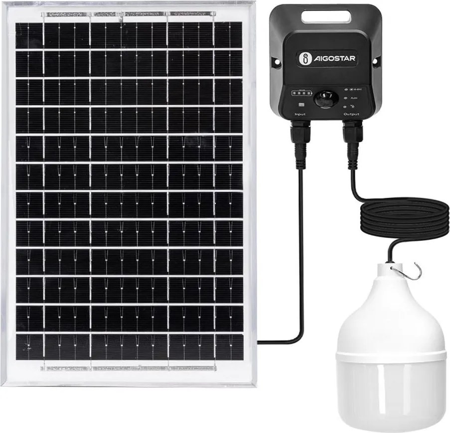 Aigostar - Lampadario solare a LED con sensore, 70W/12V, batteria 6000 mAh, 6500K, Ø 12 cm
