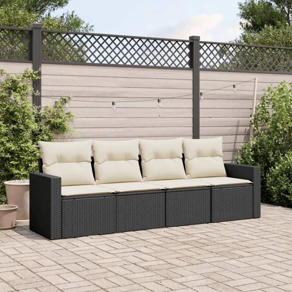 Set divani da giardino 4 pz con cuscini nero in polyrattan