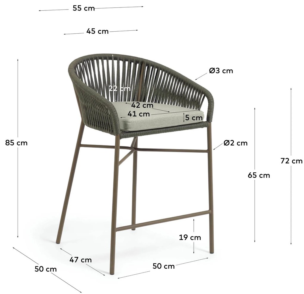 Kave Home - Sgabello Yanet in corda verde altezza 65 cm