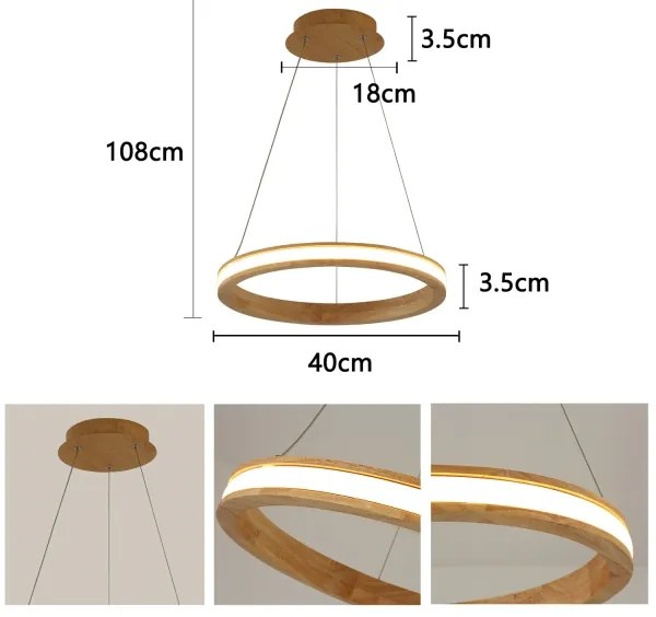Brilagi - Lampadario LED a sospensione con cavo UMEA WOOD LED/30W/230V Ø 40 cm, in legno di caucciù