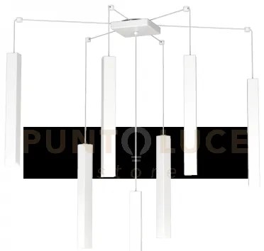 Square tube sospensione 7 luci bianco cavo cm.250 con base 1173-s7-bi