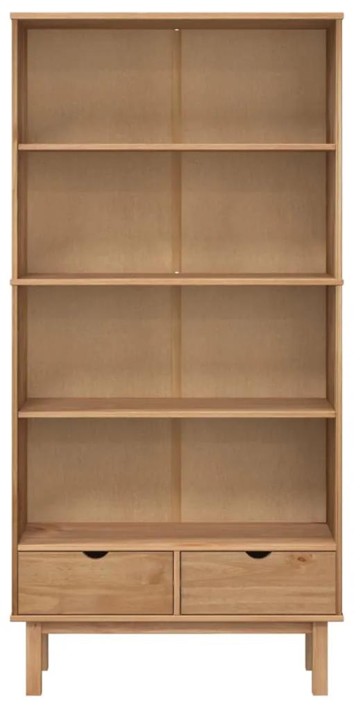 Libreria otta con 2 cassetti marrone in legno massello di pino