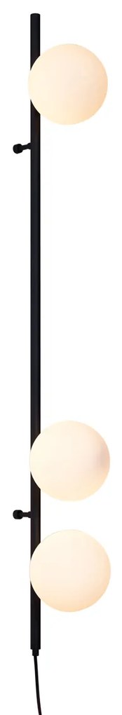 Lampada da Parete di Design Nera con Vetro Opaco a 3 Luci - Verticale
