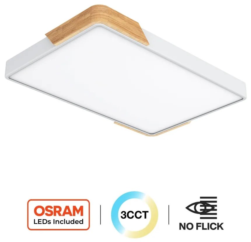 Plafoniera LED Rettangolare 30W CCT, 60x40cm, Legno/Bianco Colore Bianco Variabile CCT