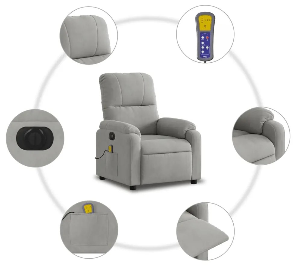 Poltrona Reclinante Massaggi Elettrica Grigio Chiaro Microfibra