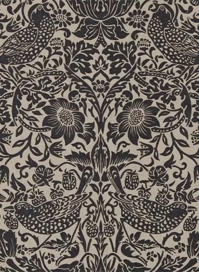 Morris & Co Carta da parati Pure Strawberry Thief - Gilver/ Graphite