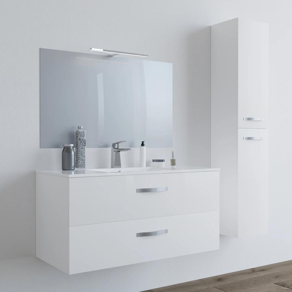 Mobile bagno LINDA100 Bianco con lavabo specchio e colonna - 8210