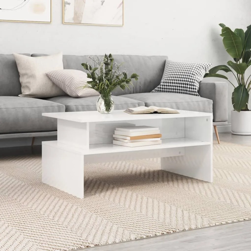 Tavolino Salotto Bianco Lucido 90x55x42,5 Cm Legno Multistrato /