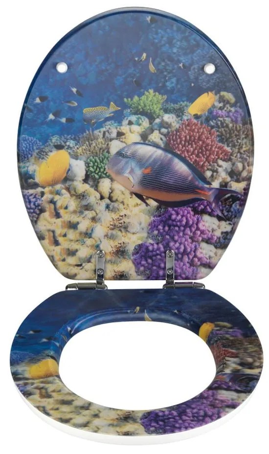 Sedile per wc con immagine 3D e chiusura facilitata Bellevue, 44,5 x 38 cm Fish - Wenko