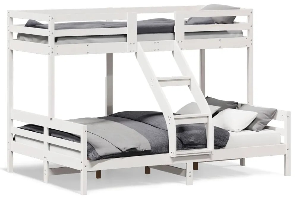 Letto A Castello 90x200/140x200cm Bianco Legno Massello Di Pino /