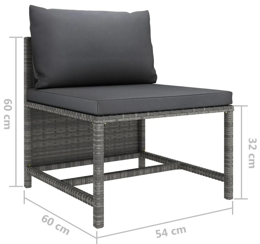 Set Divani da Giardino 7 pz con Cuscini in Polyrattan Grigio