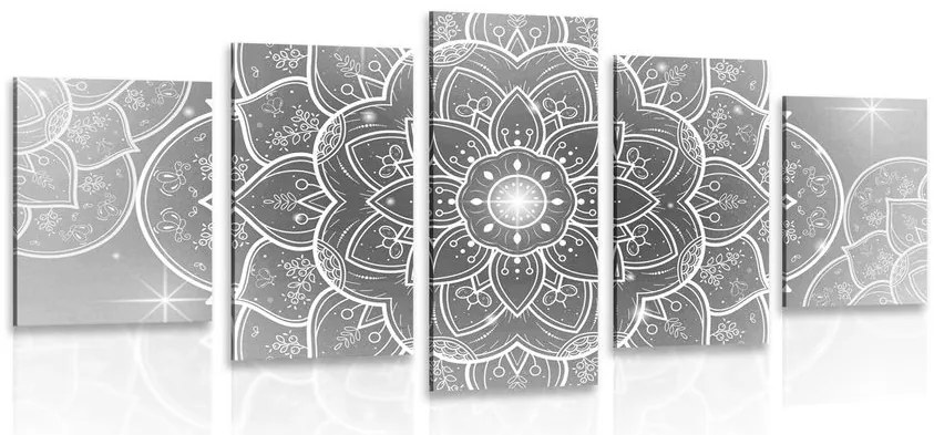 Quadri 5 pezzi – Mandala orientale in bianco e nero
