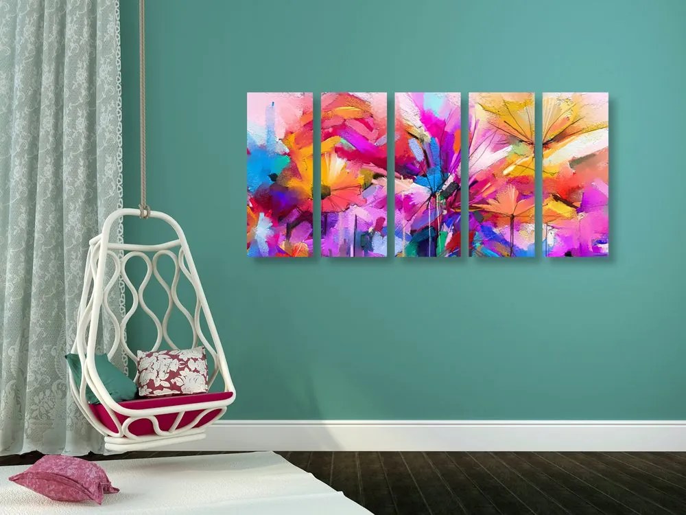 Quadri 5 pezzi – Fiori colorati astratti