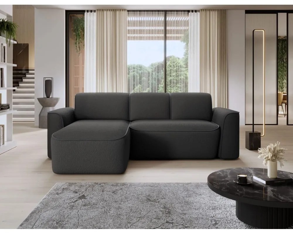 Divano angolare color antracite (con penisola a sinistra/con chaise lounge) e rivestimento in bouclé Ume – ELTAP