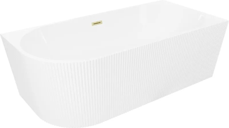 Mexen Silo vasca da bagno freestanding ad angolo destro scanalata 170 x 80 cm, bianca, troppopieno spazzolato oro