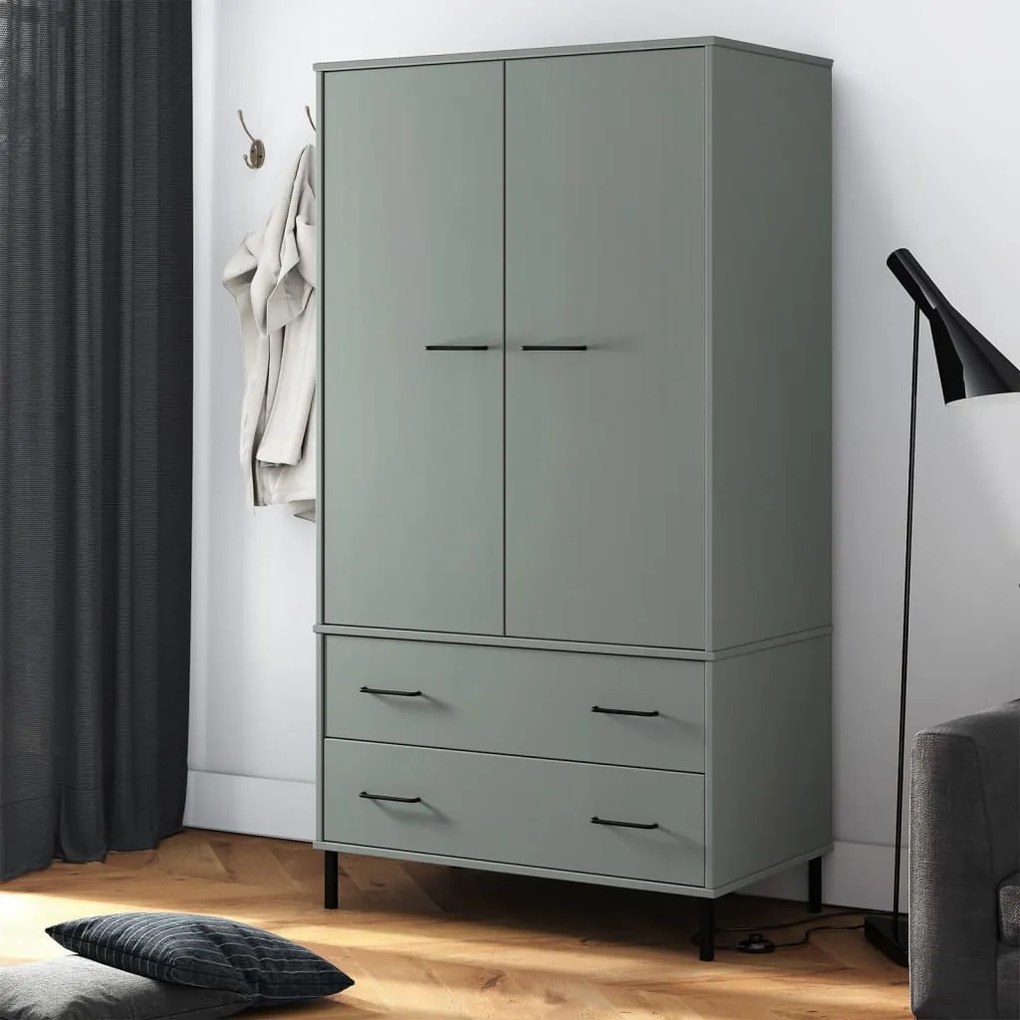 Armadio gambe metallo grigio 90x55x172,5 cm legno massello oslo